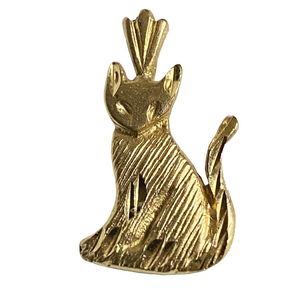 Vintage 14k Yellow Gold Cat Pendant Charm Kitty Kitten Michael Anthony